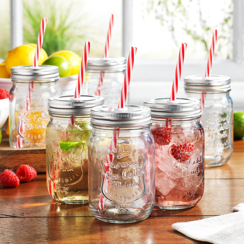 August Grove® Binpal 6 Piece 16oz. Glass Mason Jar Glassware Set